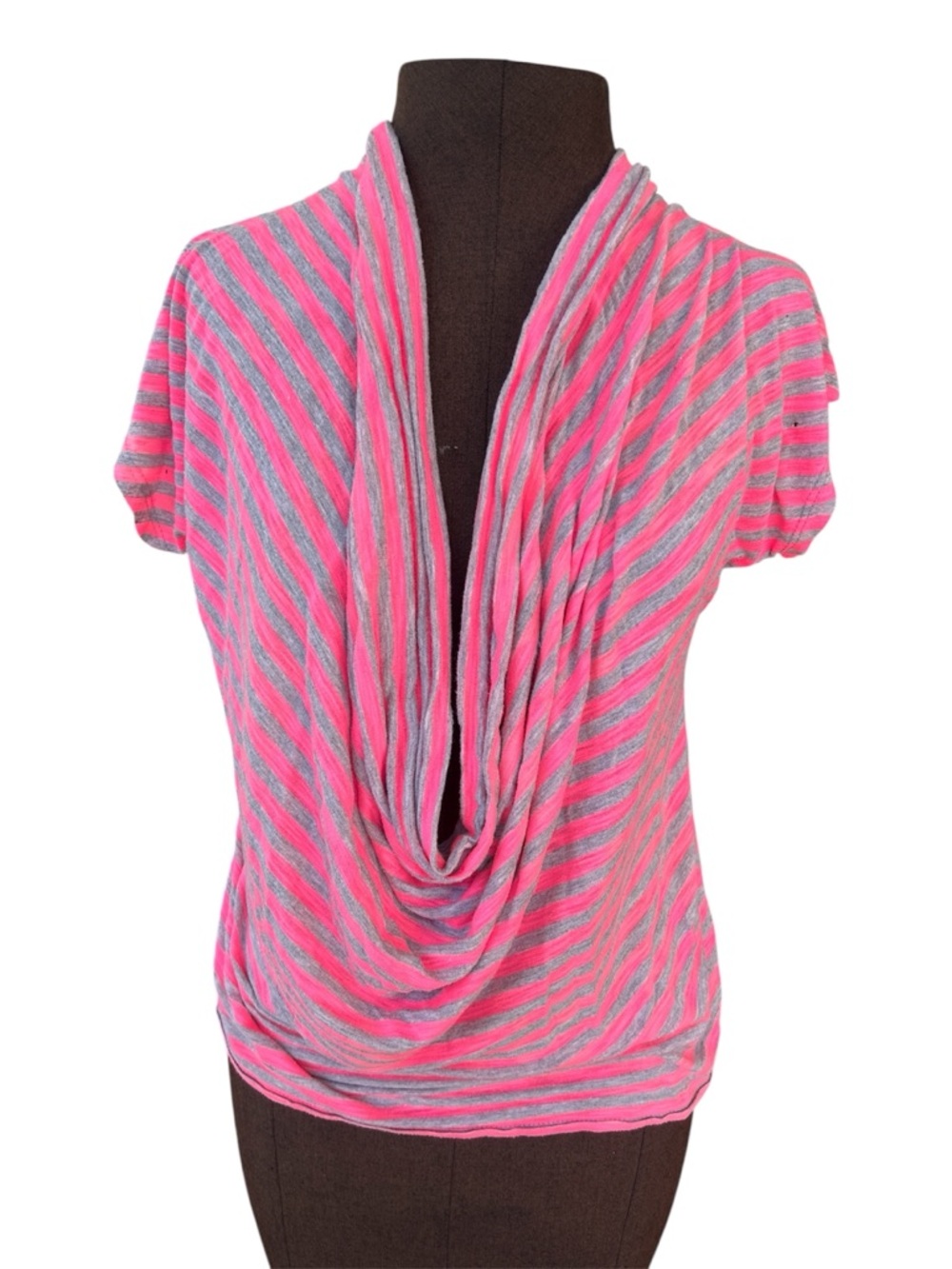 Deb Pink & Gray Striped Draped Top
